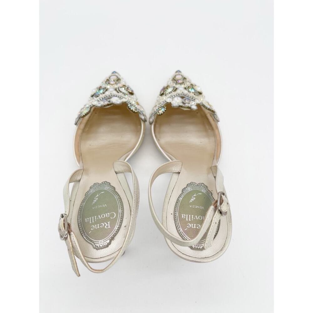 René Caovilla Veneziana Iridescent Shimmer Lace Crystal Slingback Heels IT 38 - Picture 13 of 16